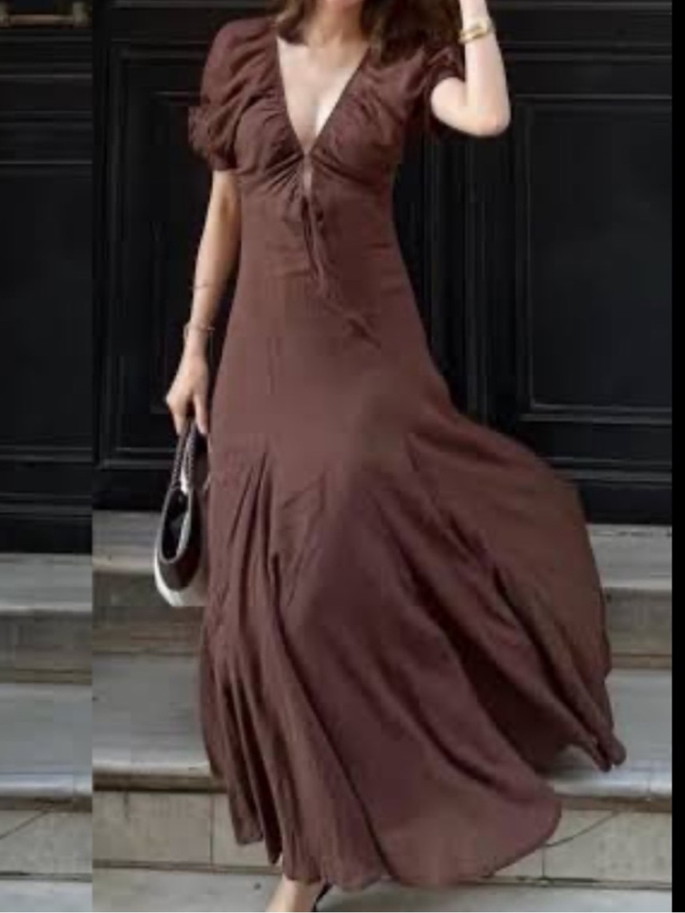 Zara Chiffon Godet Midi Dress Woman’s Brown Size Large